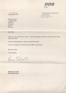 Moira Stuart TV Newsreader Hand Signed BBC Autograph Letter