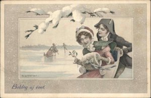 KRATKI - New Year or Christmas Victorian Romance Beautiful Woman Postcard