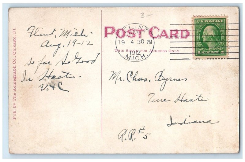 1912 High School Building Exterior Trees Scene Flint Michigan MI Posted Postcard