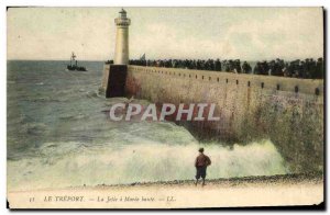 Old Postcard Lighthouse Treport The pier at high tide