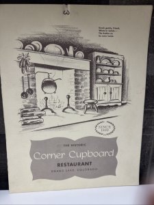 Vintage 50s THE CORNER CUPBOARD Restaurant Menu GRAND LAKE COLORADO