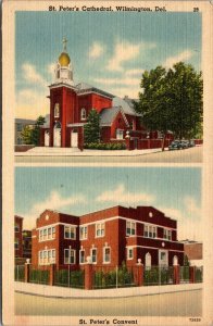 Vtg 1940s St Peters Cathedral & Convent Wilmington Delaware DE Linen Postcard