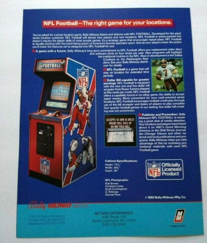 NFL Football Arcade FLYER Original Video Game Sports Vintage Retro Art Promo