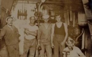 RPPC Sailors in Engine room Ship mechanics Circa 1920