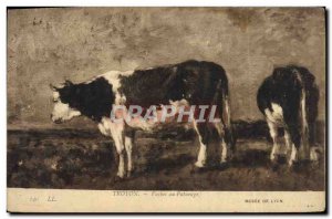 Old Postcard Troyon Cows grazing Museum of Lyon