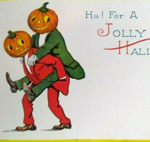 Dressed Pumpkin Head Men Anthropomorphic Halloween Postcard Fantasy Gibson Art