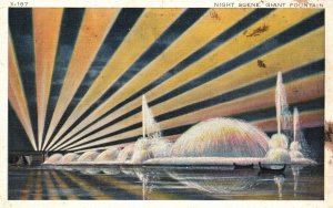 Vintage Postcard 1934 Night Scene Giant Fountain Century Of Progress Chicago IL