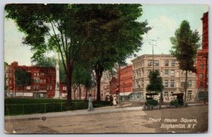 1910's Court House Square Binghamton New York NY Roadway & Trees Posted Postcard