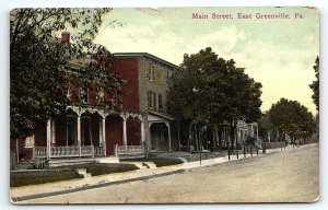 1915 EAST GREENVILLE PENNSYLVANIA MAIN STREET VIEW EARLY POSTCARD P4326