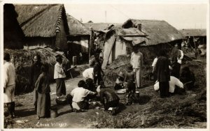 PC CPA CHINA, VILLAGE SCENE WITH PEOPLE, VINTAGE REAL PHOTO POSTCARD (b4970)