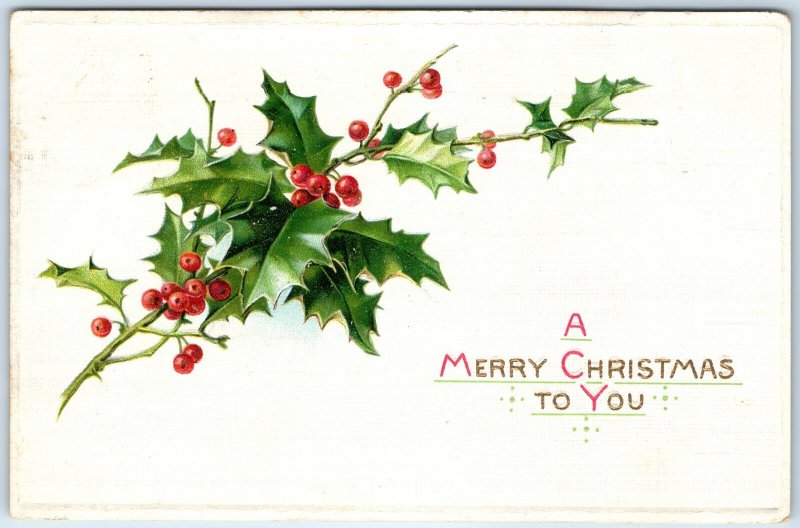 c1910s Merry Christmas Postcard to Miss Jollie Marshall Whitehall, Michigan A282
