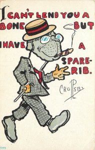 c1910 Postcard; Sharp Dressed Dog Can't Lend a Bone, but Has a Spare-Rib, Crosby