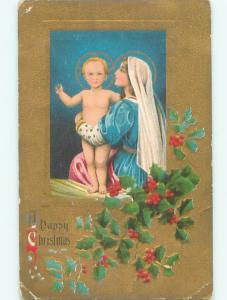 Pre-Linen Christmas nativity MARY HOLDS BABY JESUS AB5715