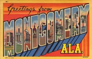 Linen Era, Large Letter, Montgomery, AL, Alabama, Old Postcard