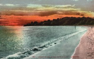 Vintage Postcard 1910's Sunset on the Beach Santa Barbara California Attraction