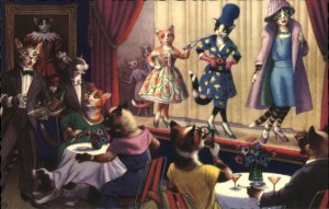 Fantasy Dressed Animals Cats Fashion Show Mainzer Vintage Postcard