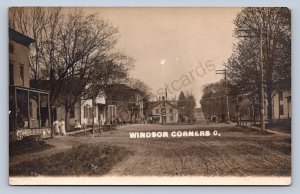 J87/ Windsor Corners Ohio RPPC Postcard c1910 Ashtabula Main St Stores 1816