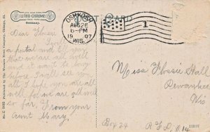 OSHKOSH WISCONSIN~YACHT CLUB HOUSE WITH STEAMER SHIP AT DOCK~1907 POSTCARD