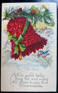 Vintage Victorian Postcard 1929 A Merry Christmas to You - Red Christmas Bell