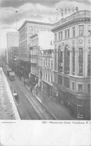 Providence Rhode Island~Looking Down on Westminster Street~Trolley~1910 Postcard