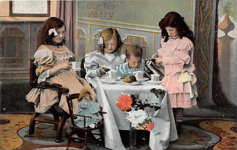 Our Tea Party with doll Child, People Photo Unused 