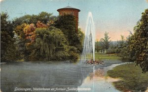 Groningen Netherlands 1907 Postcard Watertoren En Fontein Zuiderplantsoen to USA