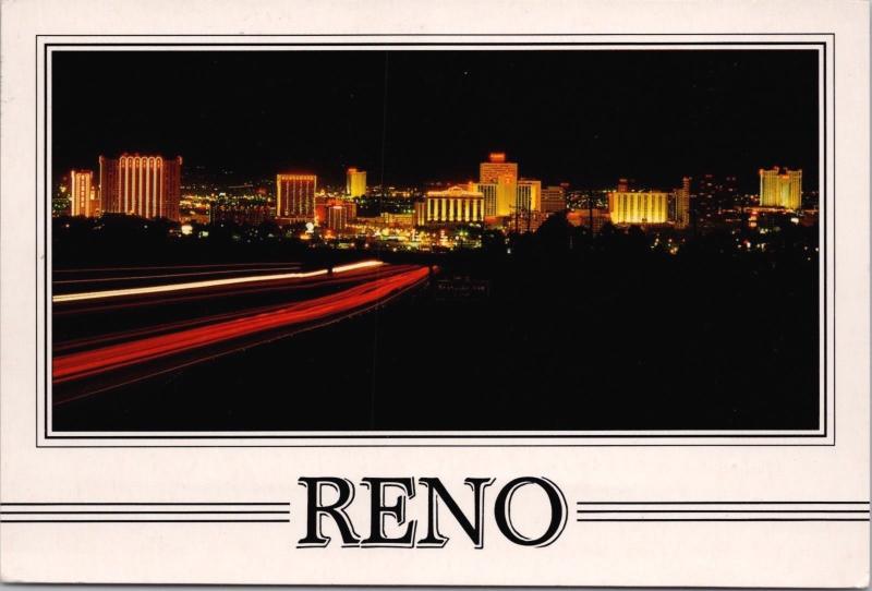 Reno Nevada NV Night c1987 Vintage Postcard D51 