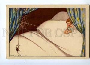 233268 ART DECO Girl w/ SPIDER by CASTELLI vintage Italy PC