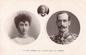 Royalty Norway King Haakon VII Queen Maud Prince Olav RPPC postcard C332