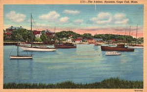 Vintage Postcard The Harbor Hyannis Port Boats Cape Cod Massachusetts E.D. West