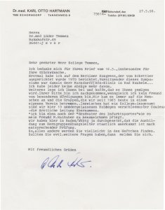 Karl Otto Hartmann German Scientist Heart Surgeon Hand Signed Letter