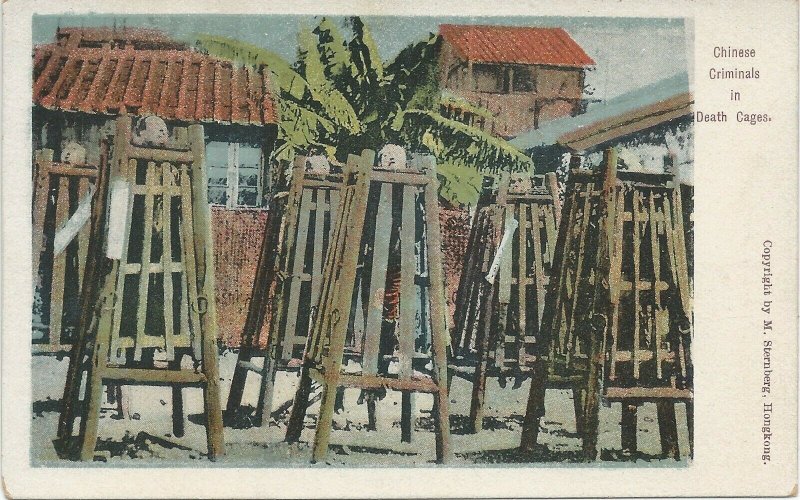 Chinese Criminals in Death Cages, early China postcard, unused 