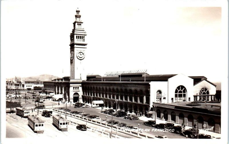 RPPC SAN FRANCISCO, CA  FERRY BUILDING Street Scene STREETCARS c1940s  Postcard