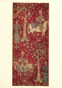 Postcard Oriental decorative art fabric with representations human figures iran