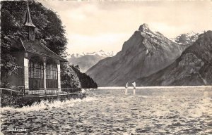 Tellskapelle Switzerland 1950s RPPC Real Photo Postcard Lake Boats