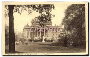 Old Postcard Wiesbaden State Theater Mit Schillerdenkmal