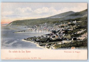 Liguria Italy Postcard Panorama View of Hill Greetings from San Remo c1905