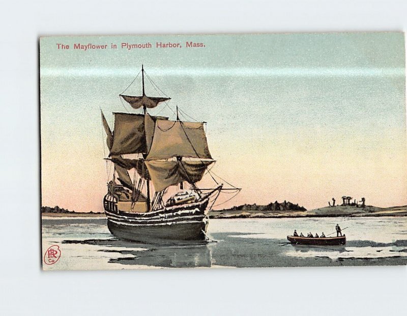 Postcard The Mayflower in Plymouth Harbor Massachusetts USA