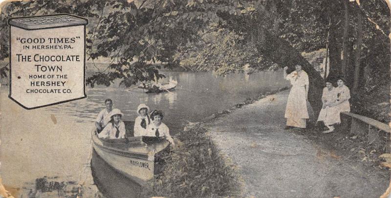 Hershey Pennsylvania c1910 Postcard Good Times Chocolate Town Women in Boat