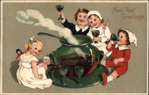 PFB Serie 9344 New Year Children Drinking Toast Giant Punch Bowl Vintage PC