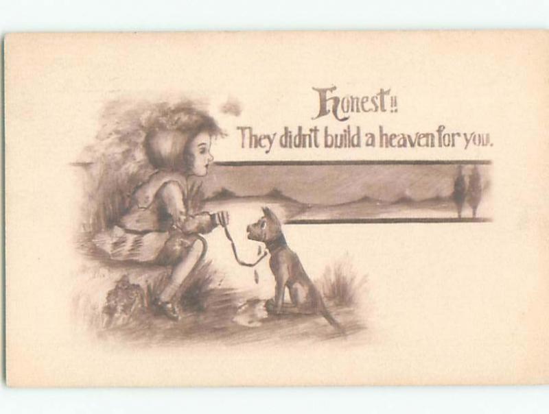 Pre-Linen CUTE GIRL TELLS CRYING DOG THERE IS NO HEAVEN FOR DOGS W7027