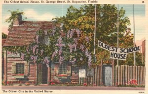 Vintage Postcard 1930's Oldest School House St. George Street St. Augustine FL