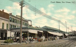 Vintage Postcard 1910's French Market Fish Meat Vegetables Orleans Louisiana LA