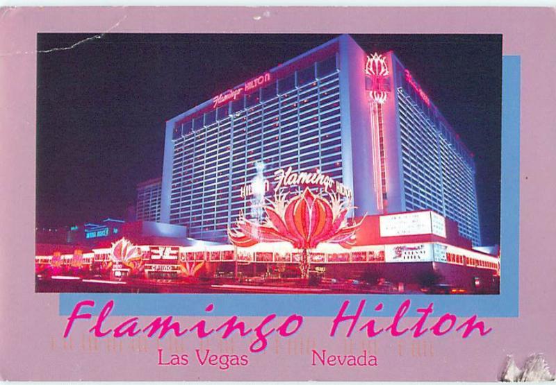 Flamingo Hilton Hotel Las Vegas Nevada Night Scene Casino Postcard  # 7407