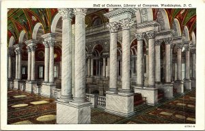 Hall Columns Library Congress Washington DC WB Postcard PM Cancel Clean WOB Note 