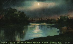 Vintage Postcard 1912 Night Scene On St. Mark's River Fort Wayne Indiana IND