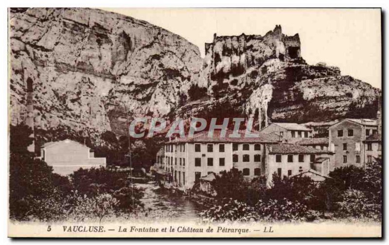 Old Postcard Vaucluse Fountain and the castle of Petrarch