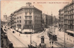 Spain Barcelona Calles De Pelayo Y Balmes Vintage Postcard C111