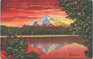 USA Mt Hood At Sunrise From Lost Lake Oregon Linen Postcard 09.29