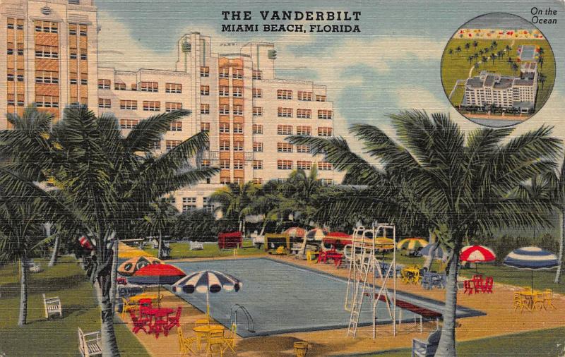 The Vanderbilt, Miami Beach, Florida, Linen Postcard, Used in 1951